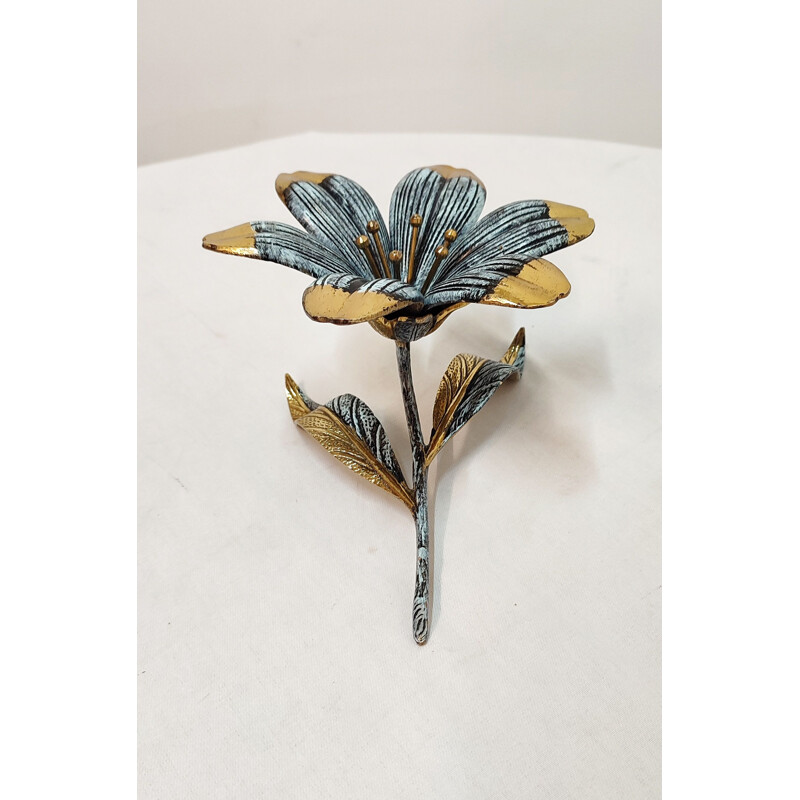Vintage flowered ashtray in painted metal, France 1980