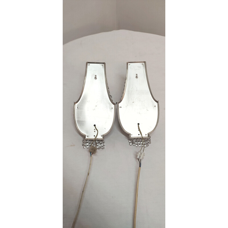 Pair of vintage crystal and brass sconces, France 1950