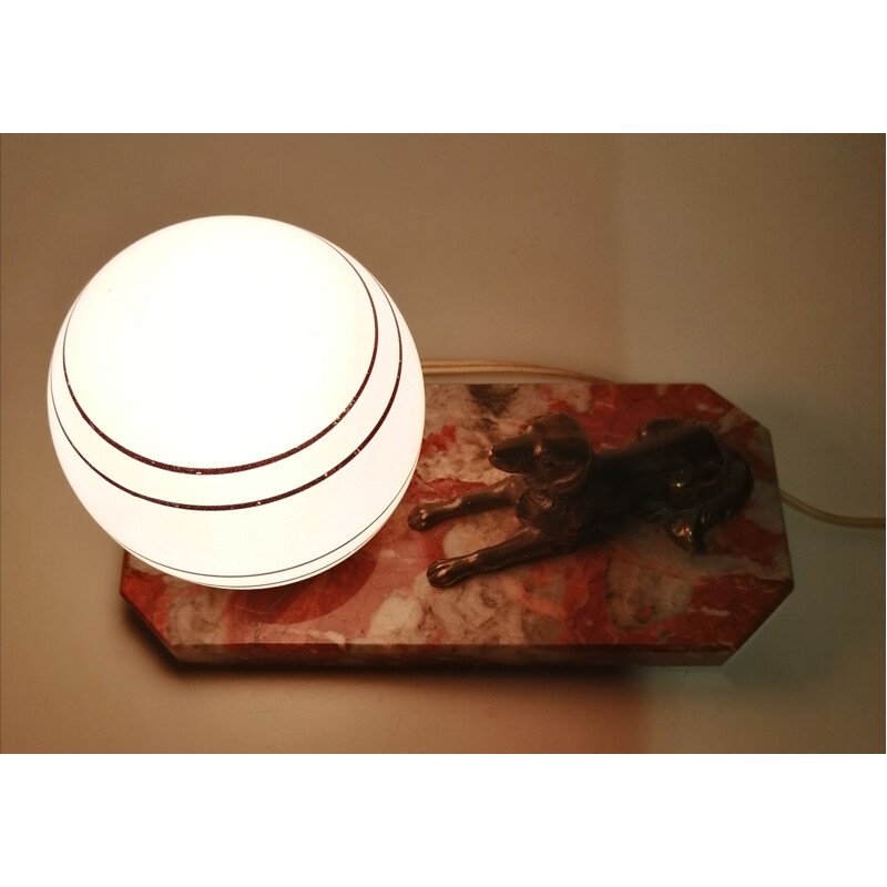 Vintage opaline, marble and bronze desk lamp, 1930