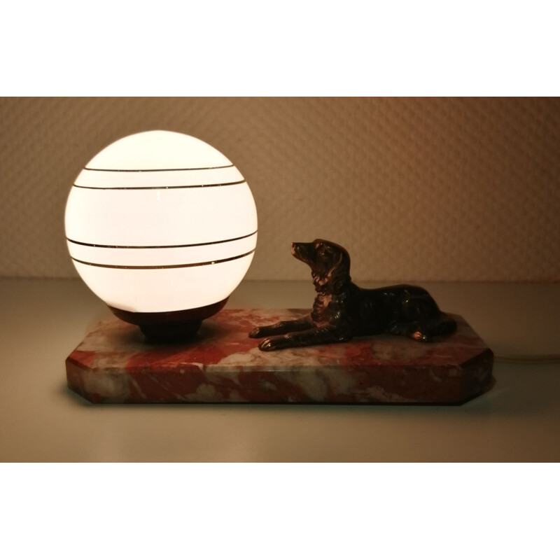 Lampe de bureau vintage en opaline, marbre et bronze, 1930