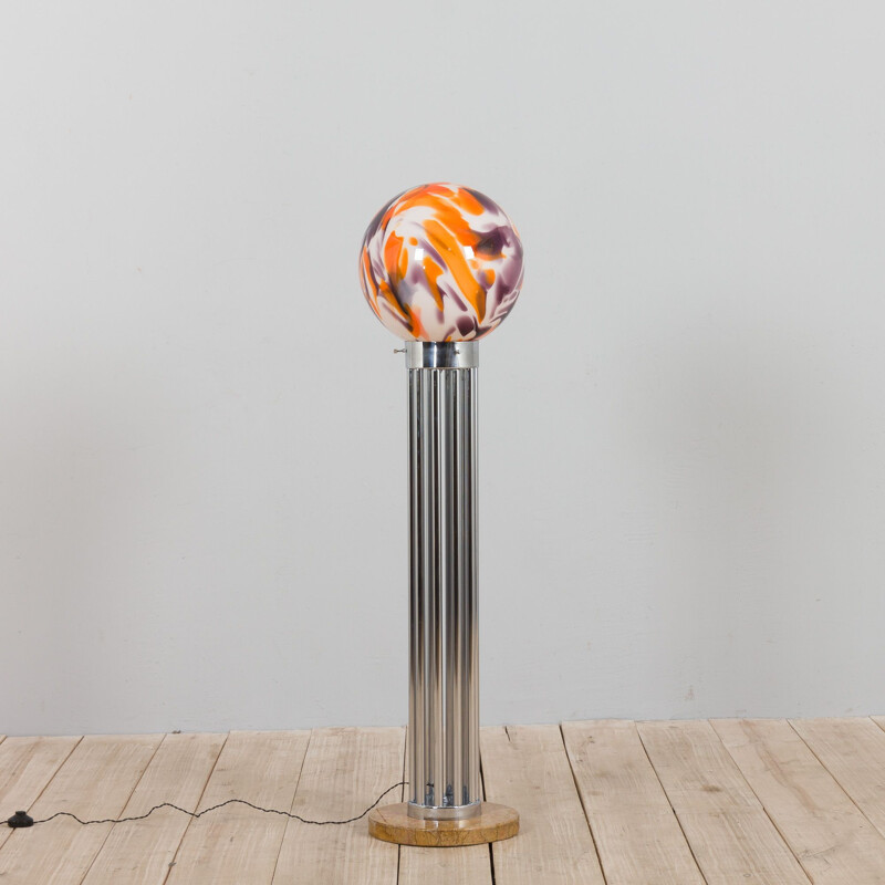 Vintage big colorful Murano glass globe floor lamp with marble base, Italy 1970s