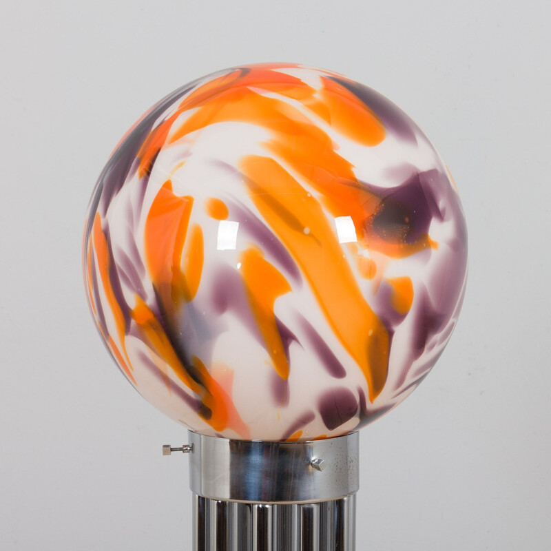 Vintage big colorful Murano glass globe floor lamp with marble base, Italy 1970s