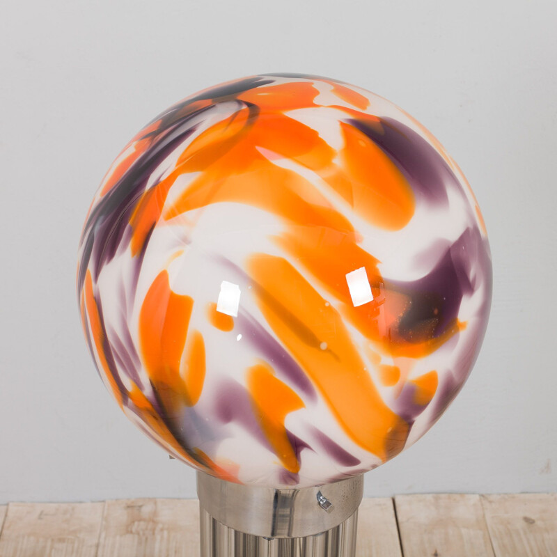Vintage big colorful Murano glass globe floor lamp with marble base, Italy 1970s