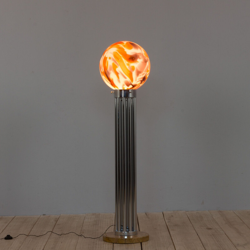 Vintage big colorful Murano glass globe floor lamp with marble base, Italy 1970s