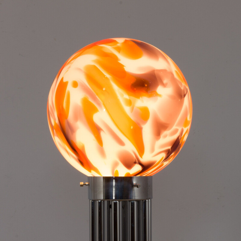 Vintage big colorful Murano glass globe floor lamp with marble base, Italy 1970s