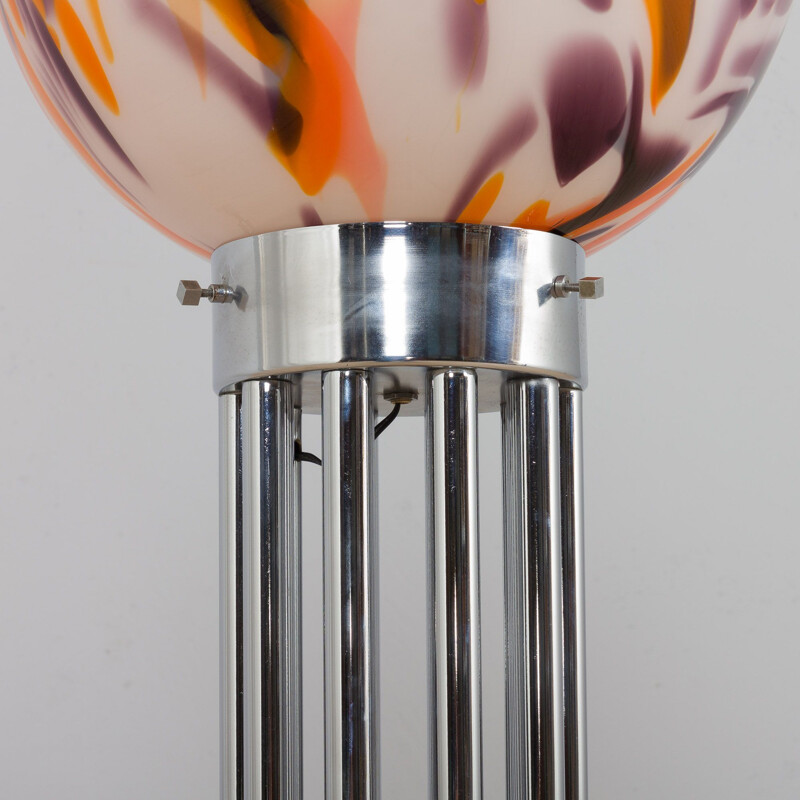 Vintage big colorful Murano glass globe floor lamp with marble base, Italy 1970s