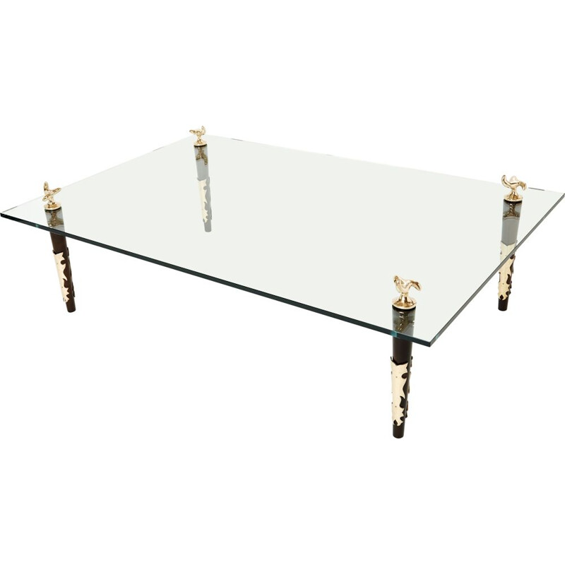 Vintage mahogany bronze and glass coffee table "Quatuor" by Garouste and Bonetti, 1995