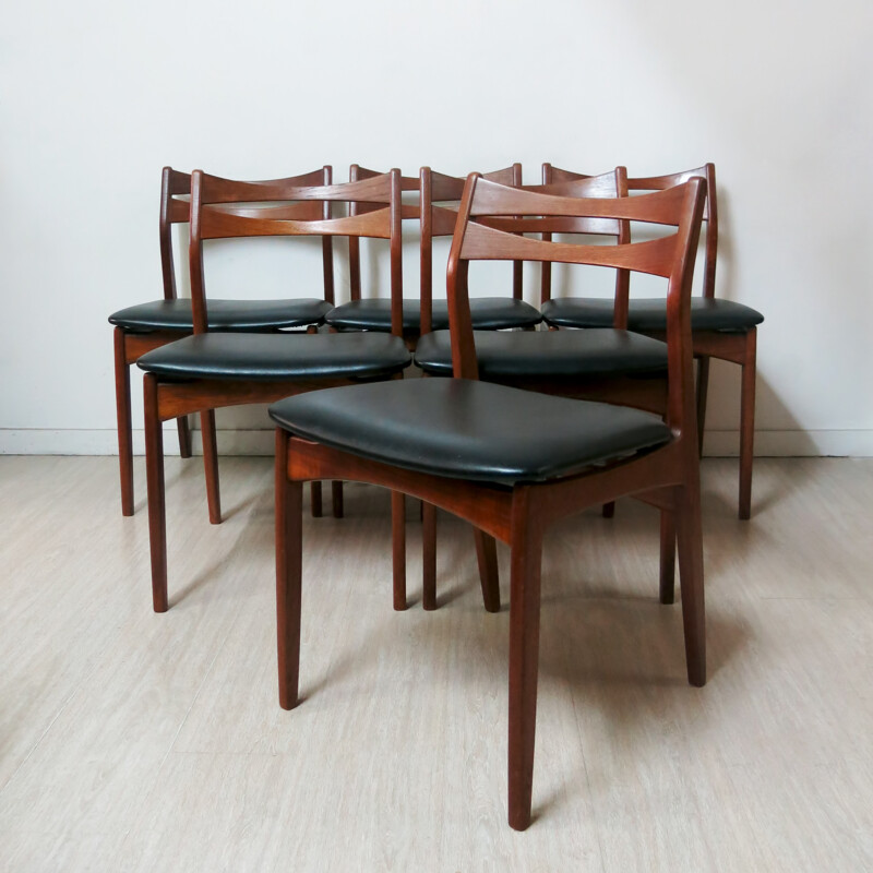 Suite de 6 chaises à repas Christian Linneberg en teck - 1960