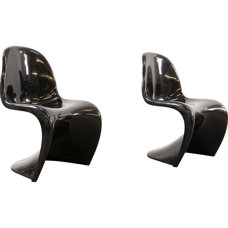 Pair of vintage Panton chairs in black by Verner Panton for Hermann Miller Fehlbaum, 1978