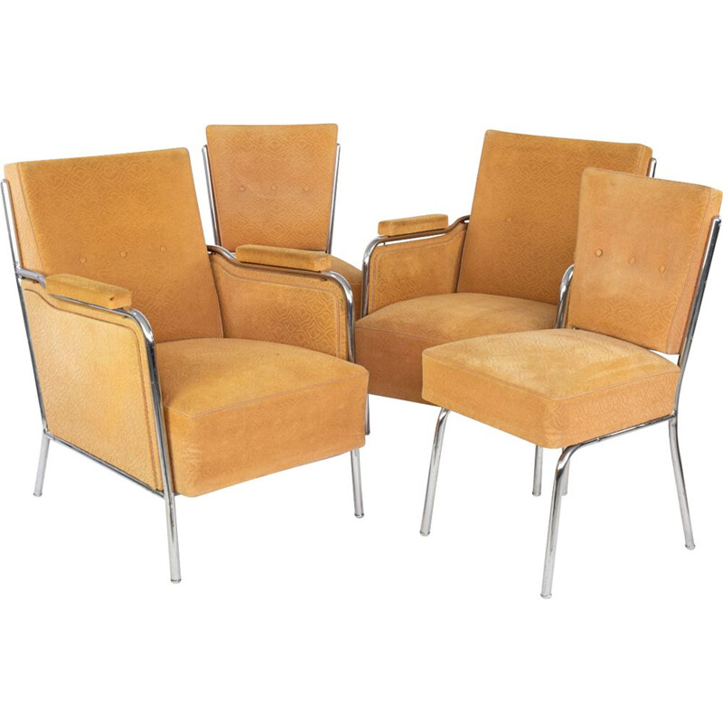 Set of vintage steel tube two chairs and two armchairs, 1960s