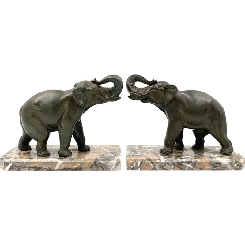 Mid-century art déco elephant bookends, France 1930