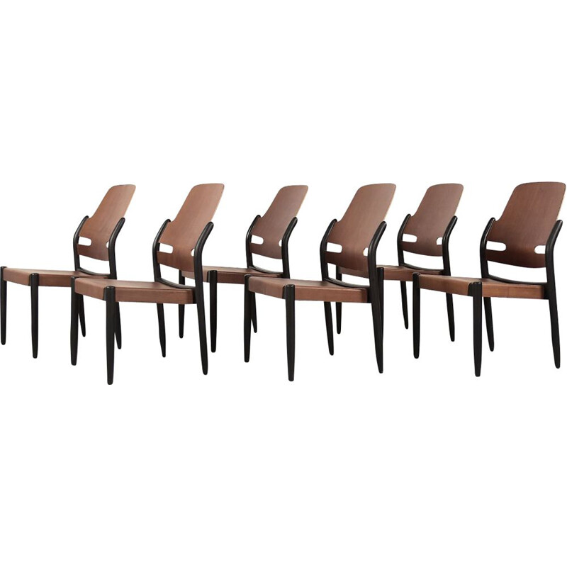 Set of 6 vintage 8053B mahogany plywood Åkerbloms chairs by Gunnar Eklöf for Bodafors, 1950s