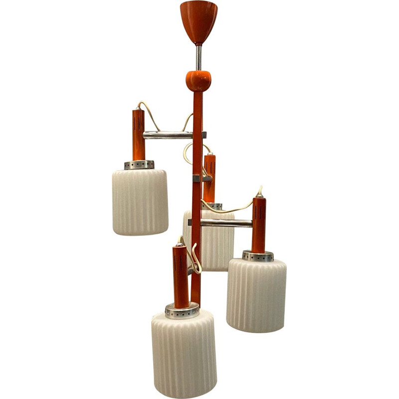 Lampadario italiano vintage in vetro opalino arancione