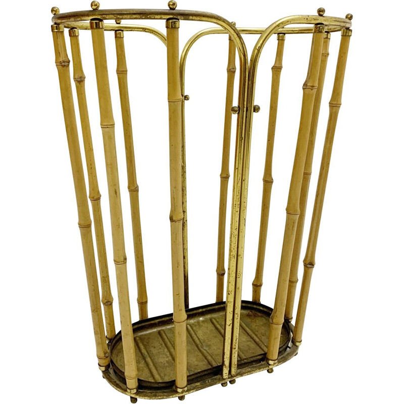 Mid-century brass and bamboo umbrella stand, Austria 1950s