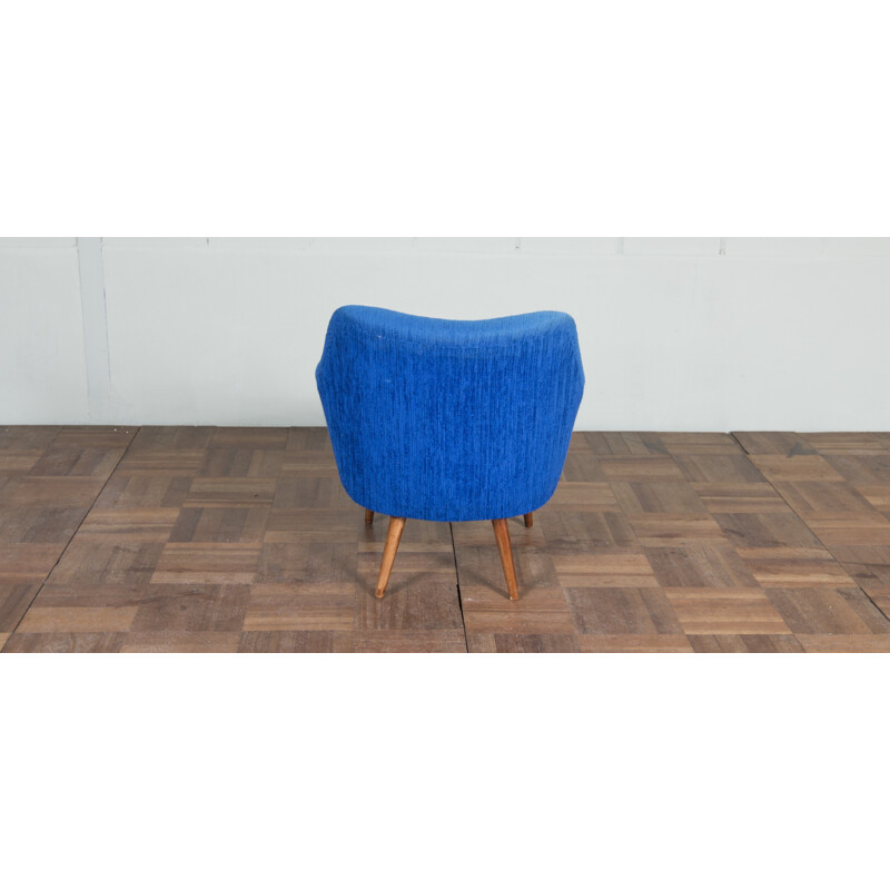 Cocktail chair with blue original upholstery - 1950s