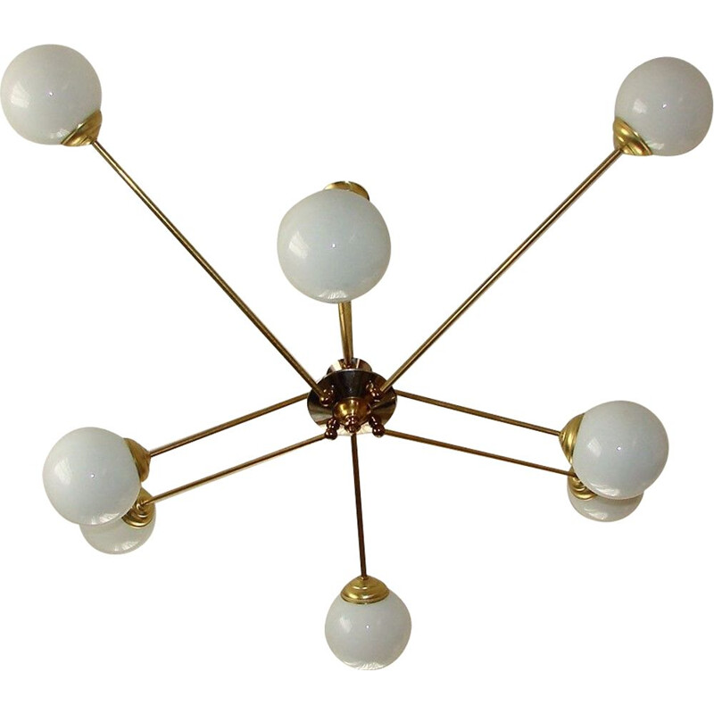 Vintage brass and chrome chandelier, 1960s