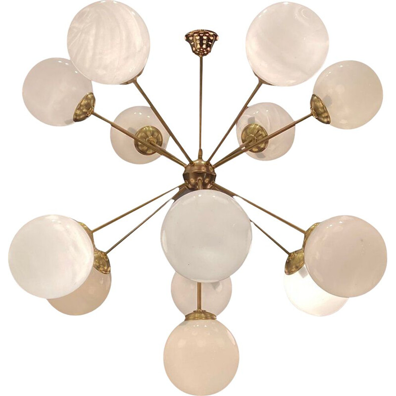 Mid-century brass & opaline Starburst Sputnik chandelier