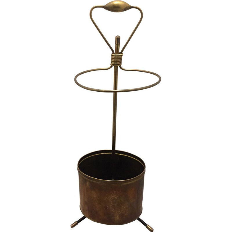 Sculptural vintage brass umbrella stand by Mathieu Mategot