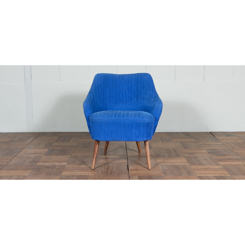 Cocktail chair with blue original upholstery - 1950s