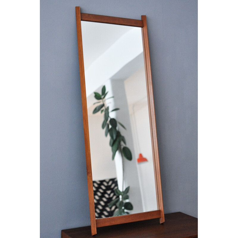 Long rectangular teak mirror - 1960s