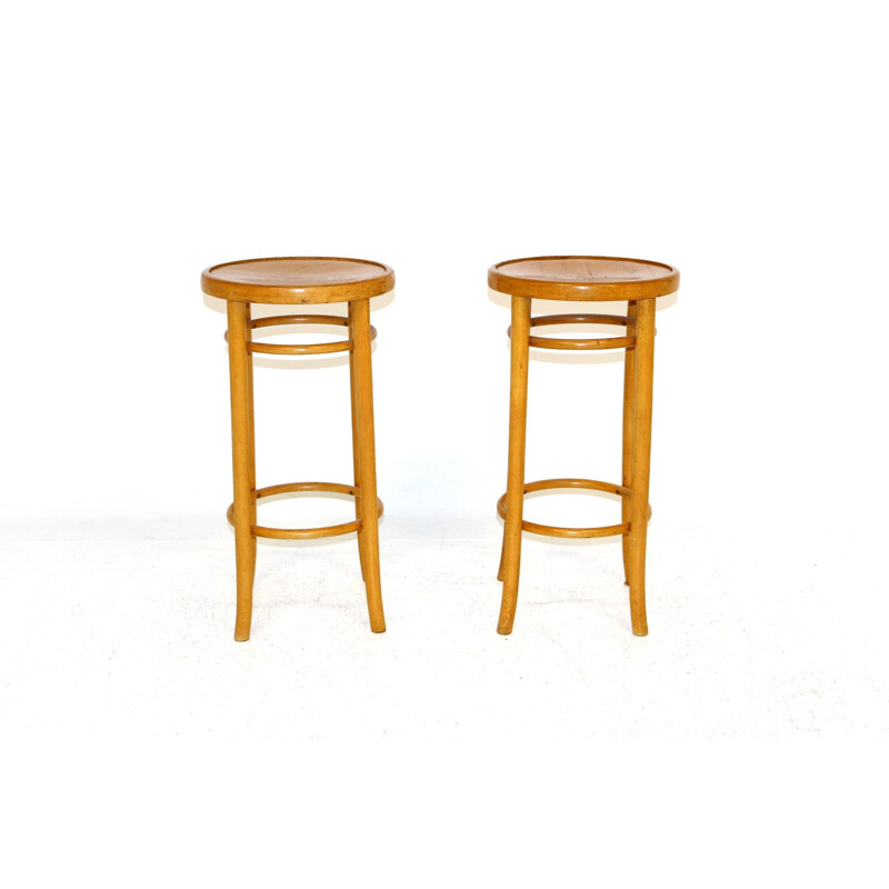 Set of 2 vintage beechwood bar stools, Sweden 1960