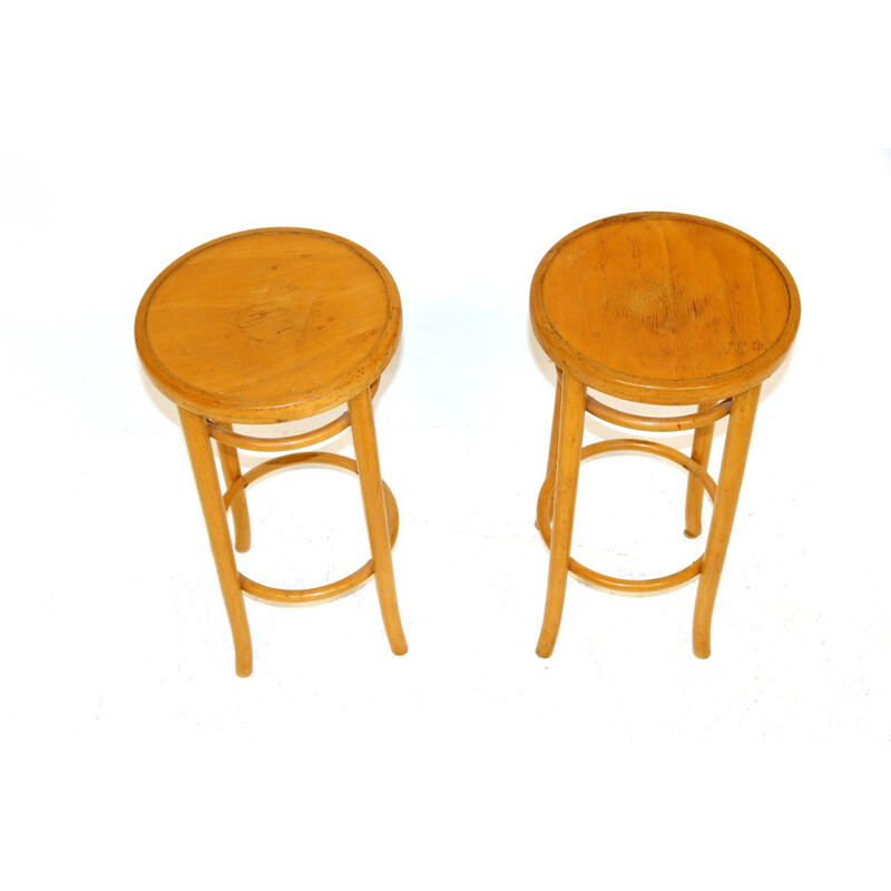 Set of 2 vintage beechwood bar stools, Sweden 1960