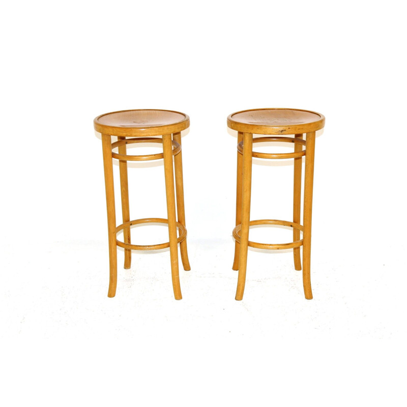 Set de 2 tabourets de bar vintage en hêtre, Suède 1960