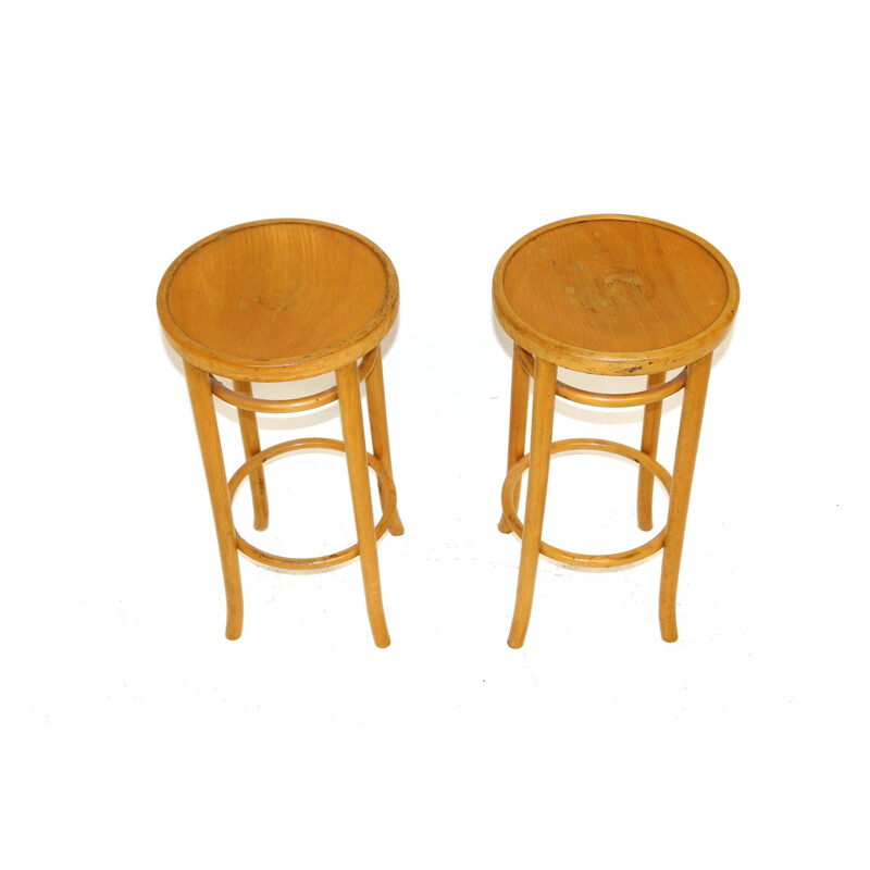 Set of 2 vintage beechwood bar stools, Sweden 1960