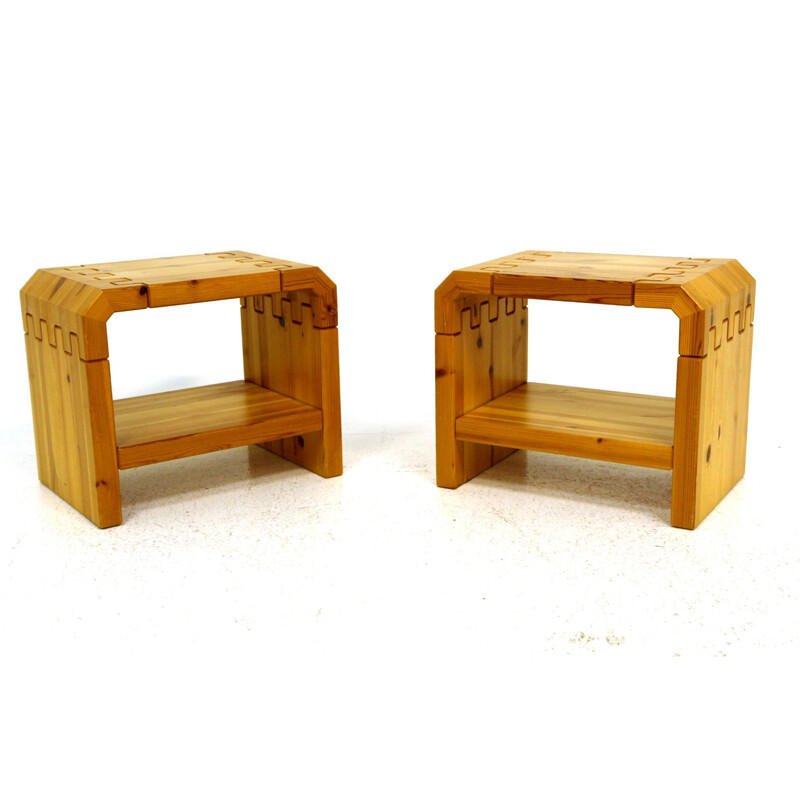 Pair of vintage pine bedside tables, Sweden 1970s