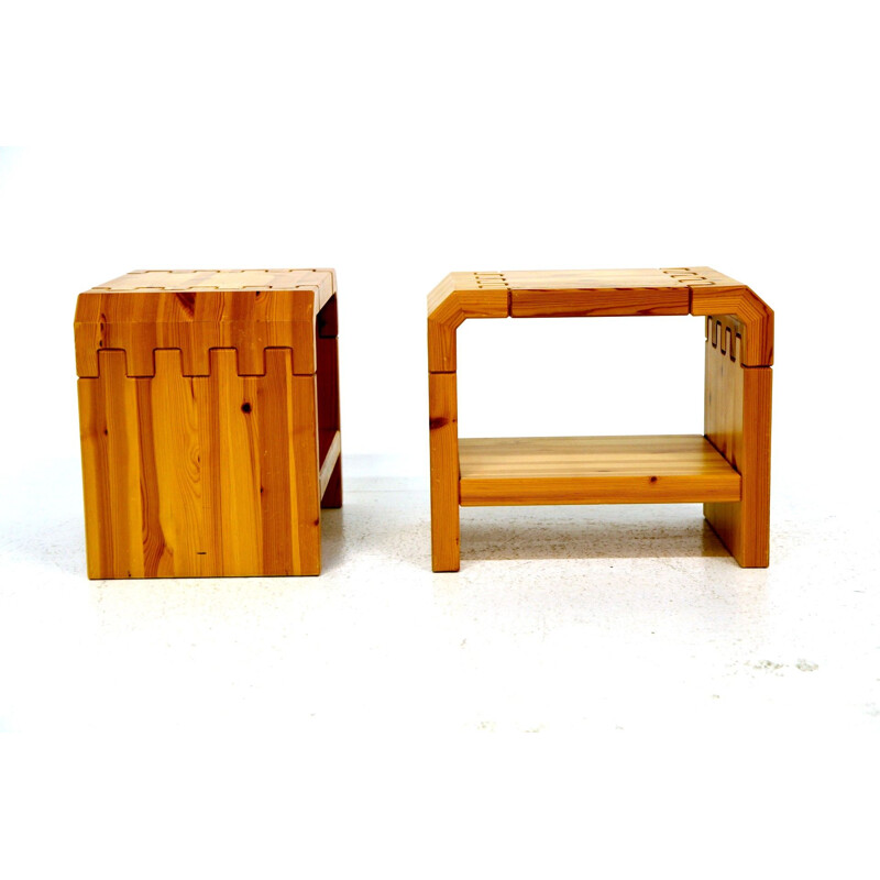 Pair of vintage pine bedside tables, Sweden 1970s