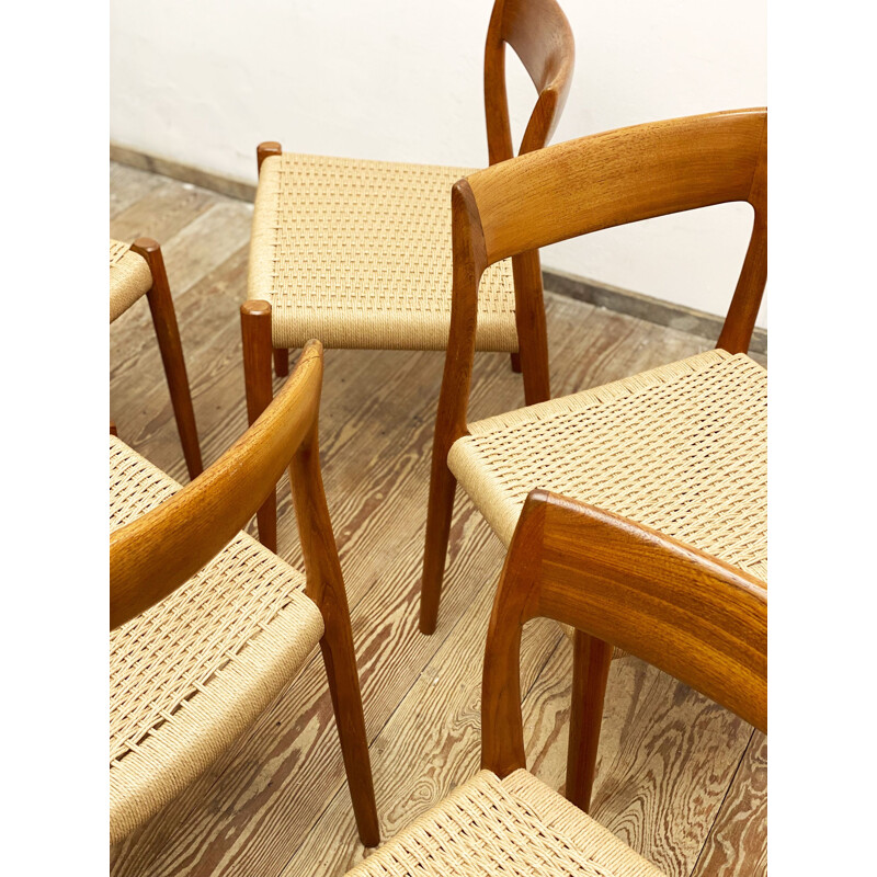 Set of 6 vintage teak dining chairs Model 77 by  Niels O., Denmark 1950s