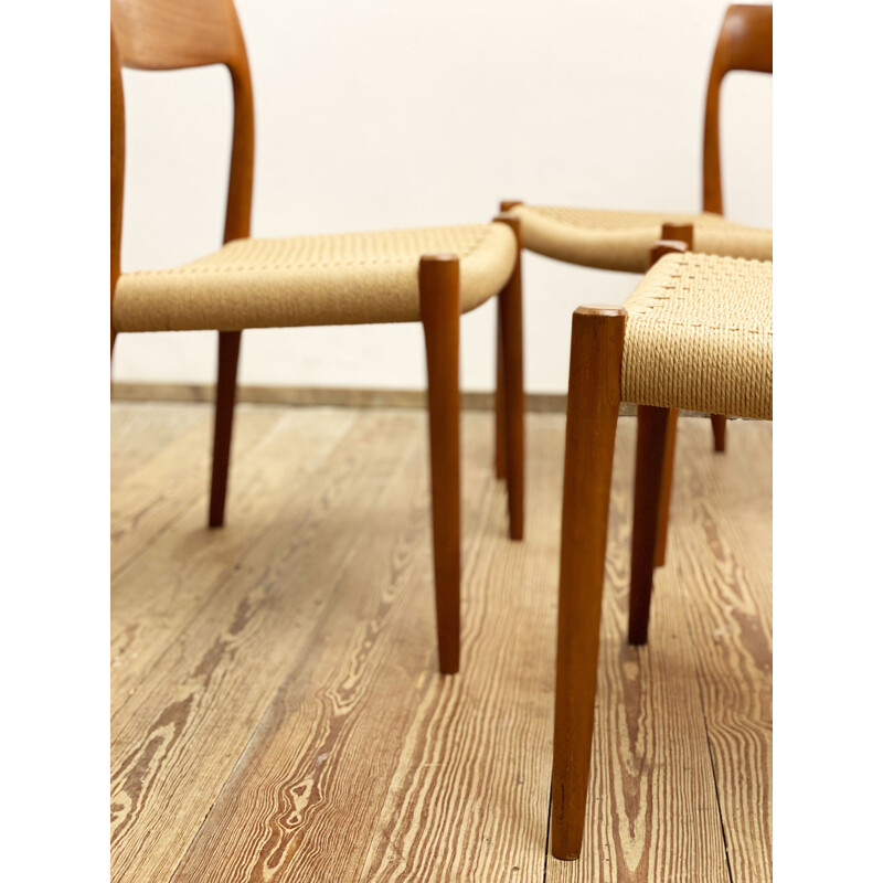 Set of 6 vintage teak dining chairs Model 77 by  Niels O., Denmark 1950s