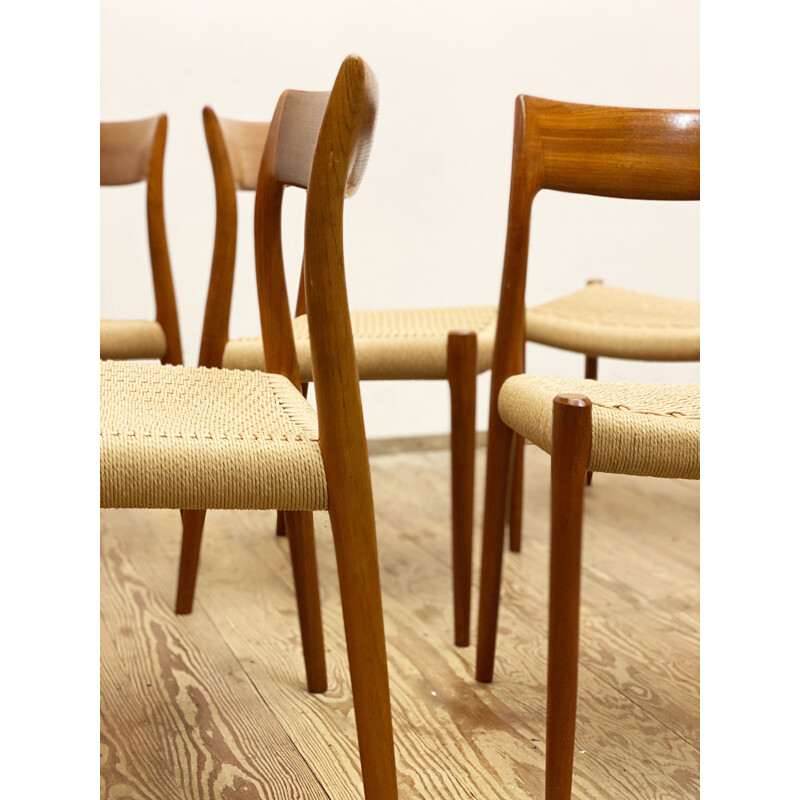 Set of 6 vintage teak dining chairs Model 77 by  Niels O., Denmark 1950s