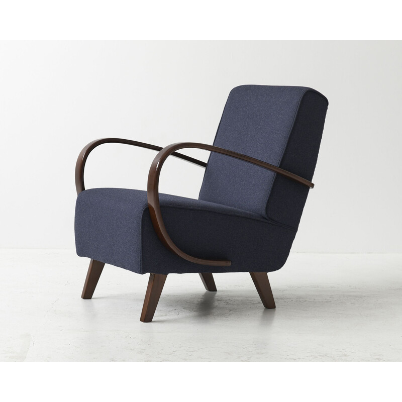 Vintage gebogen houten fauteuil "H-410" van Jindřich Halabala, Tsjechië 1930