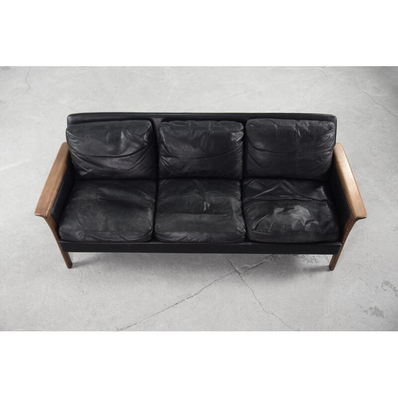 Pair of vintage leather 3-seater sofa and chair from Bröderna Andersson, 1960s