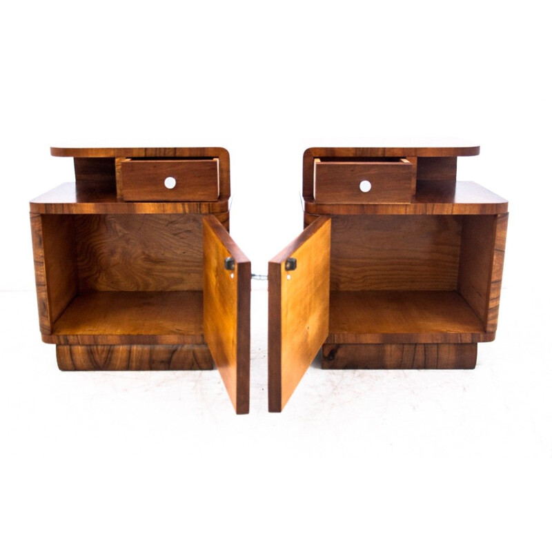 Pair of vintage art deco bedside tables, Poland 1940s