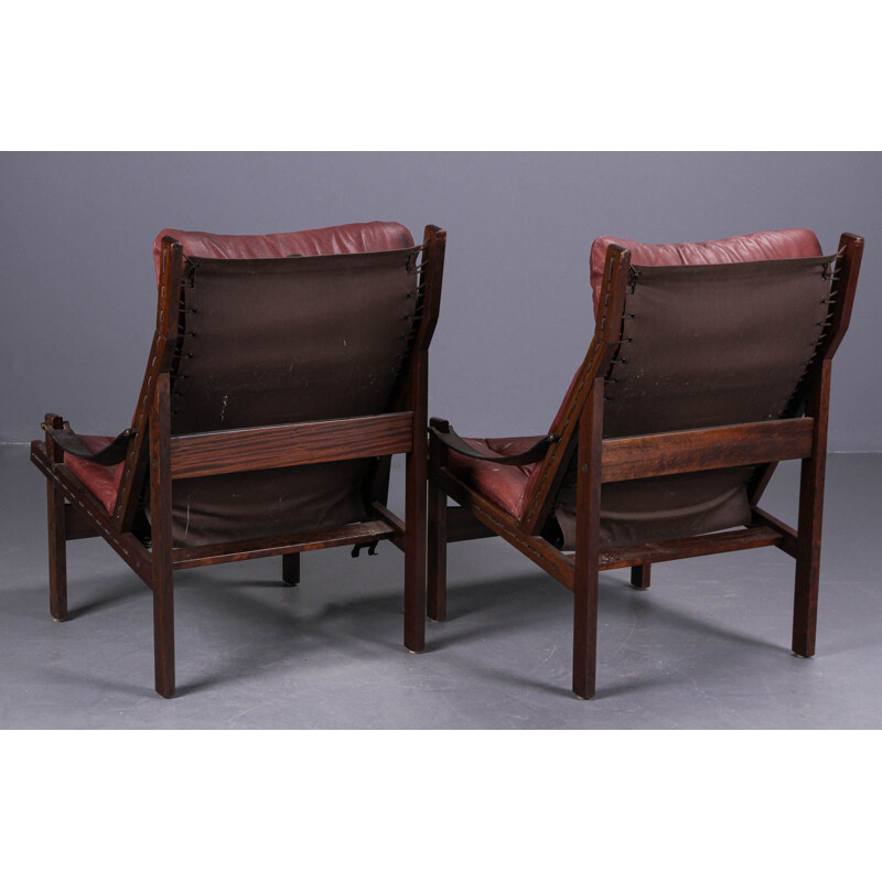 Pair of brown leather lounge chairs by Thorbjorn Afdal for Bruksbo, 1960s