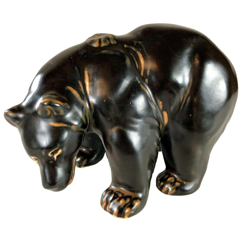 Estatuilla danesa vintage de un oso de Knud Kyhn para Royal Copenhagen, 1950