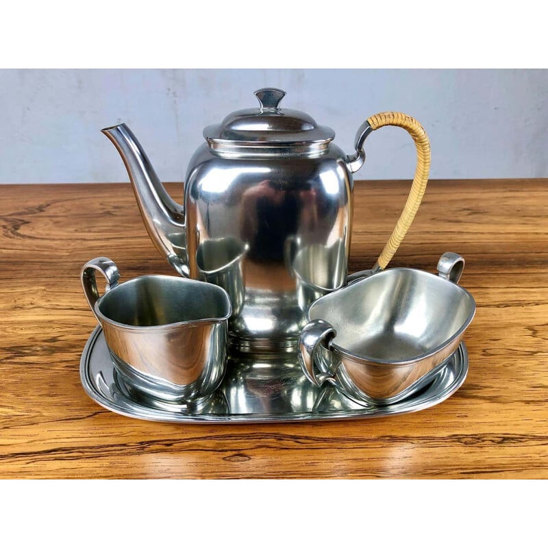 Ensemble de service à café vintage en étain par Just Andersen Pewter, Danemark 1950