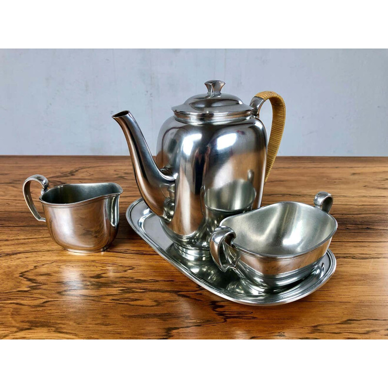 Serviço de café Vintage Pewter, definido por Just Andersen Pewter, Dinamarca 1950