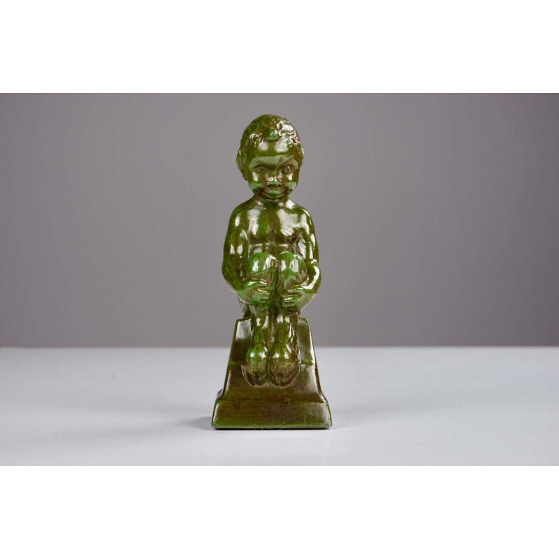 Vintage metal disco seated faun figurine by Elena Borch, 1940