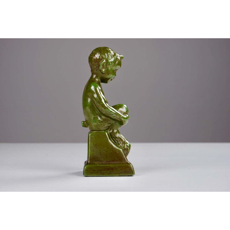 Vintage metal disco seated faun figurine by Elena Borch, 1940