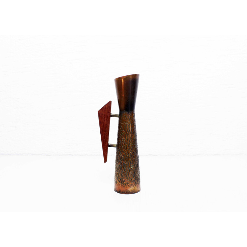 Vintage copper and teak vase
