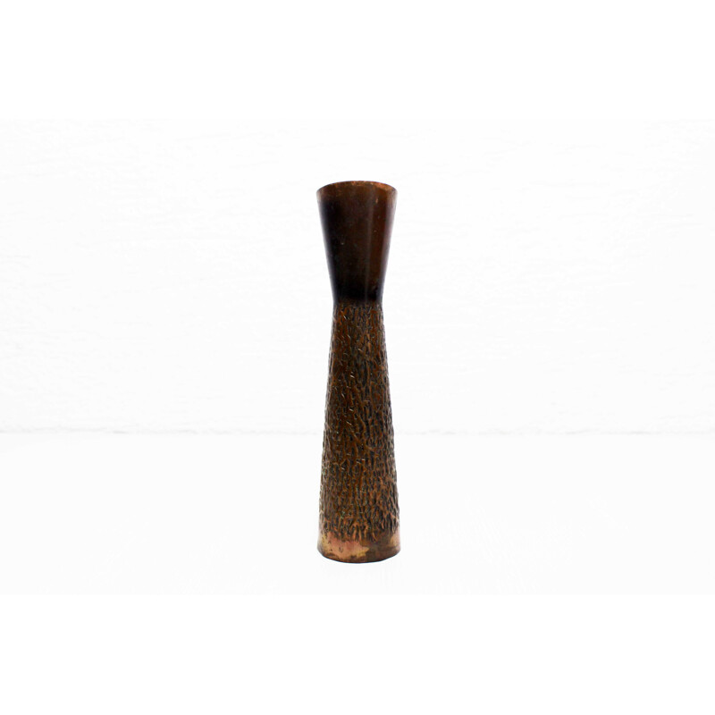 Vintage-Vase aus Kupfer und Teakholz