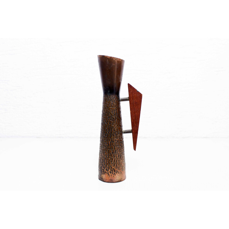 Vintage copper and teak vase