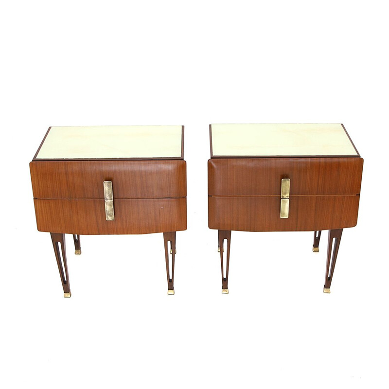Pair of vintage night stands with brass handles, 1950s