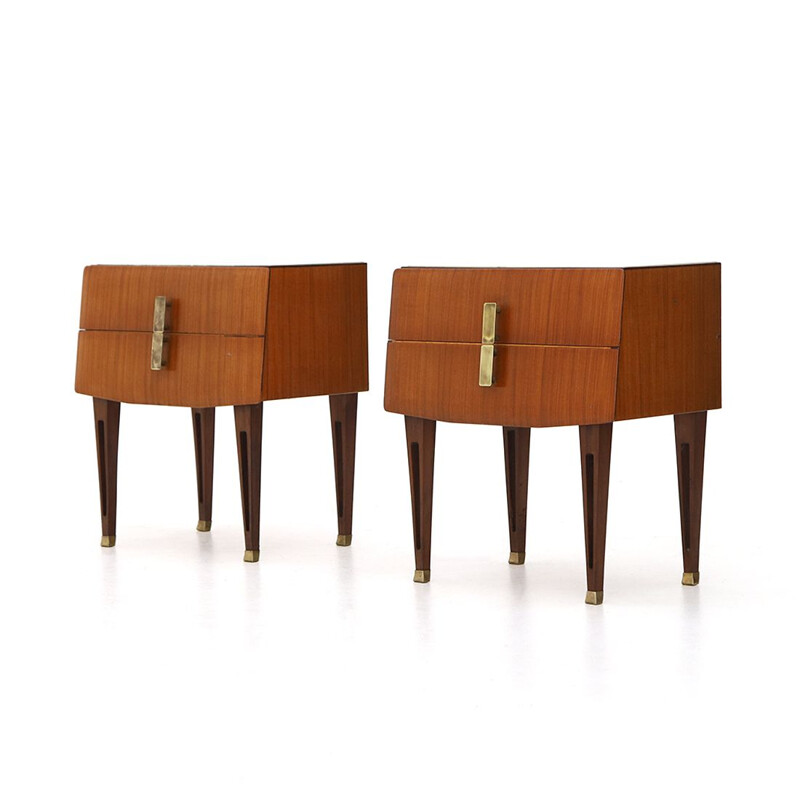 Pair of vintage night stands with brass handles, 1950s