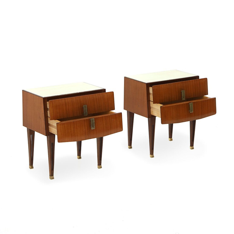 Pair of vintage night stands with brass handles, 1950s