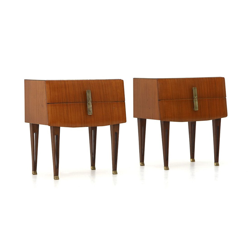 Pair of vintage night stands with brass handles, 1950s