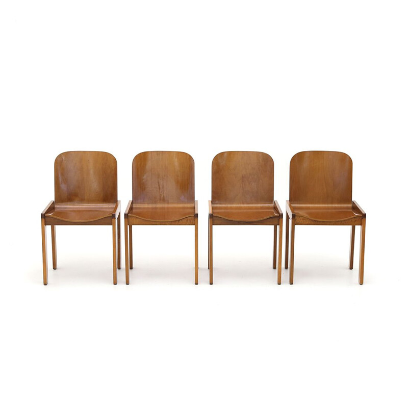 Set of 4 vintage curved plywood chairs by Estel, 1970s